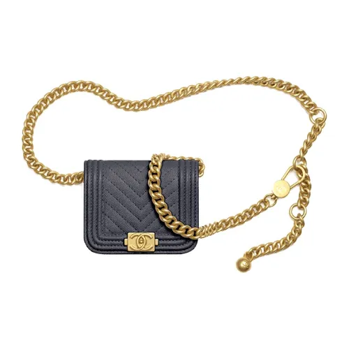 CHANEL LEBOY Рельефная Телячья Кожа Бананка, Сумка через плечо Женская Темно-Серый