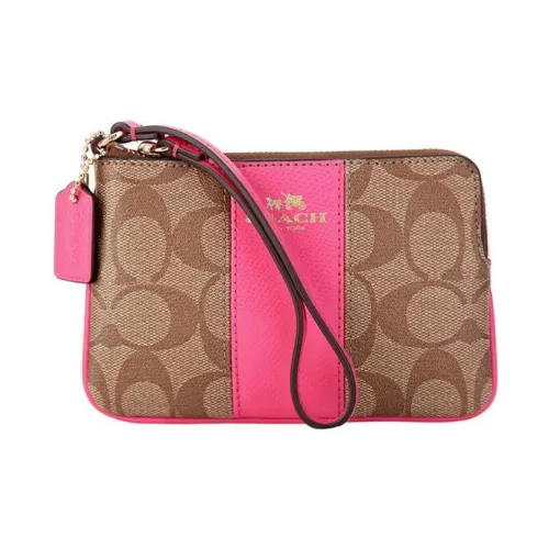 COACH Corner Zip PVC Клатч Кошелек Запястье Сумка Маленький Женский Коричневый и Розовый