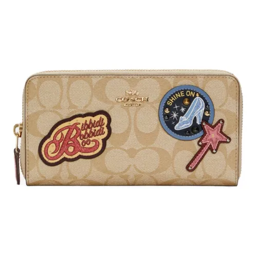 COACH Disney X Золушка Коллаборация Accordion Zip Холст с кожей Кошелек Женские Хаки