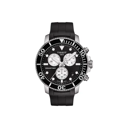 Tissot Starfish Collection Кварцевый механизм Мужские часы Циферблат 45,5 мм Черный корпус Нержавеющая сталь Резиновый ремешок