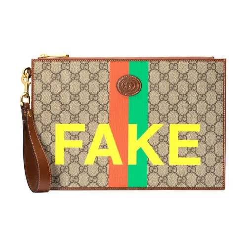 GUCCI Кожа Логотип Холст с кожей Клатч Стандартный Унисекс Эбеновое дерево Коричневый