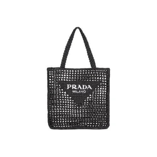 PRADA Рафия Волокно Тот Сумка Сумка для покупок Сумка через плечо Сумка Женская Черная