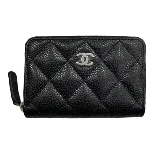 CHANEL Лоскутное шитье с рельефом телячья кожа окружная молния клатч женский черный