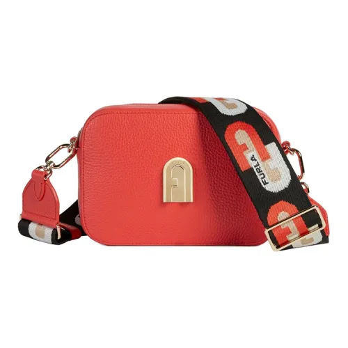 Furla Sleek Collection Телячья кожа Camera Сумка Сумка через плечо Мини Женская Оранжевая Красная