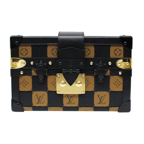 LOUIS VUITTON PETITE MALLE Покрытие Холст Плечевая Сумка Женская Черный Коричневый