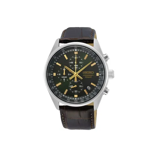 SEIKO Кварцевый механизм Кожаный ремешок Часы Мужские Черный циферблат