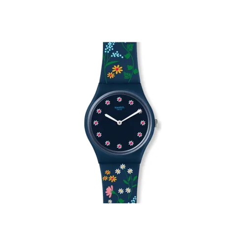 SWATCH Original Collection Кварцевый механизм Унисекс Часы 34 мм Синий циферблат Пластиковый корпус Часы Силиконовый ремешок