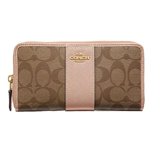 COACH Accordion Zip Холст с кожей Клатч Кошелек Женские Хаки Розово-вишневый