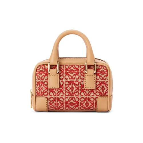 LOEWE Amazona Жаккардовая ткань Телячья кожа Сумка через плечо Сумка Обычная Женская Красный Песочный Коричневый