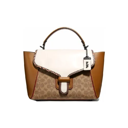 COACH Courier Кожа Ручная Сумка Сумка через плечо Сумка на плечо Женская Коричневый Белый Многоцветный