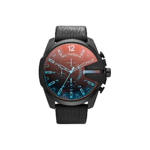 DIESEL Mega Chief Collection Мужские часы Кварцевый механизм Кожаный ремешок Черный циферблат