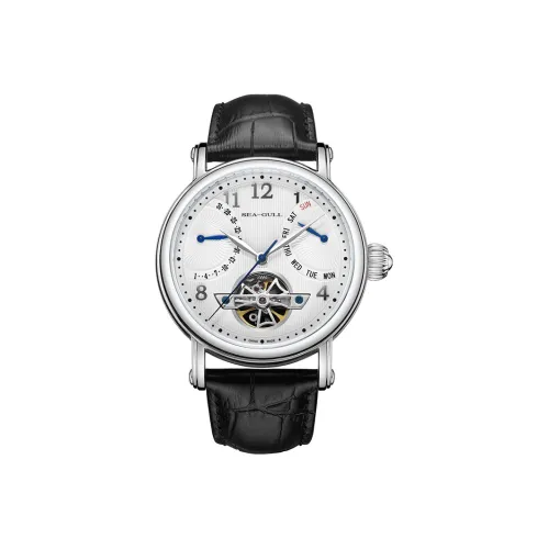 Sea Gull LE BRASSUS Автоматический Механический Механизм Естественная Кожа Ремешок Часы Мужские Белый Циферблат