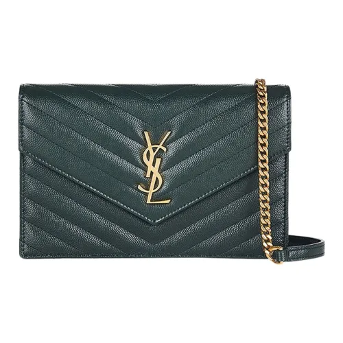 SAINT LAURENT Лоскутная ткань рельефная тисненая кожа сумка-конверт сумка через плечо женская темно-зеленая