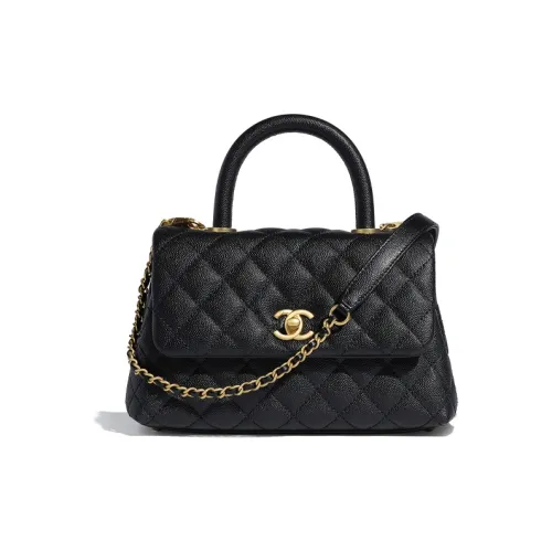 CHANEL Coco Handle С рельефом Тисненый Коровья кожа Через плечо Одно плечо Сумка Маленькая Женская Черная