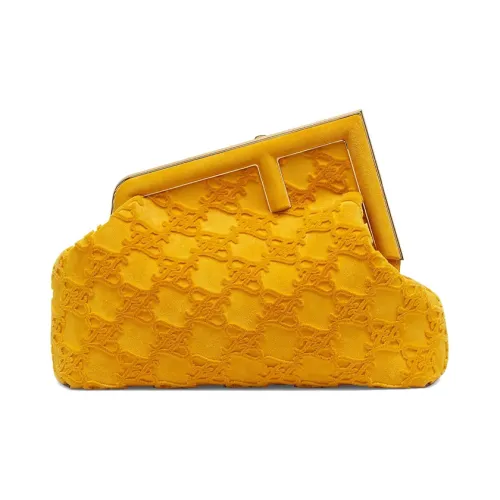 FENDI First Замша Пэчворк Кожа Наппа Клатч Сумка через плечо Сумка на плечо Средняя Женская Желтая