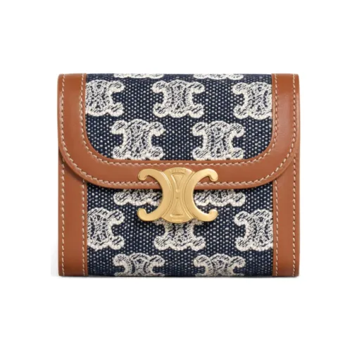 CELINE Triumphal Arch Denim Ткань Кошелек Женские Морской синий