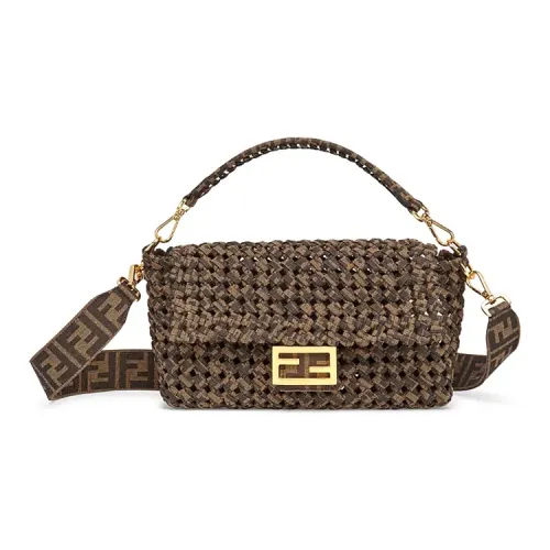FENDI Baguette Жаккард Холст Через плечо Сумка Сумка через плечо Средняя Женская Коричневая