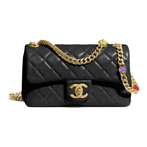 CHANEL Classic Flap CF Lambskin Metal Resin Flap Bag Crossbody Bag Mini Women's Black Multicolor