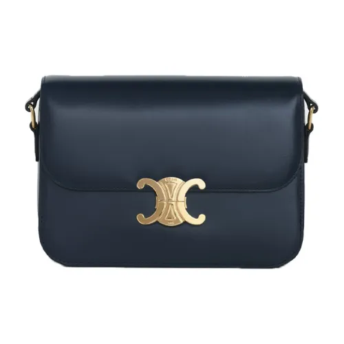 CELINE Triomphe Блестящая сумка из коровьей кожи плечо сумка через плечо сумка через плечо средний размер женский морской синий