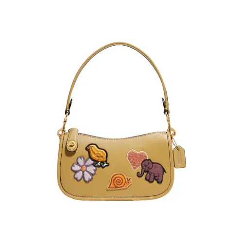 COACH Swinger Кожа Портативный Crossbody Сумка через плечо Маленькая Женская Коричневая Желтая