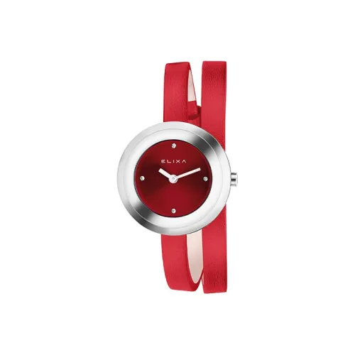 Elixa Кварцевый механизм Женские часы 38 мм Красный циферблат Корпус из нержавеющей стали Ремешок из натуральной кожи