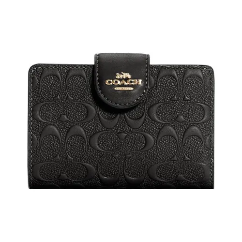 COACH Corner Zip Телячья кожа С кожаными вставками Монетница Мини Женские Черный