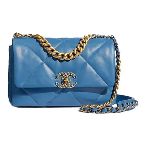 CHANEL 19Bag Lambskin Flap Bag Chain Shoulder Bag Small Women's Blue