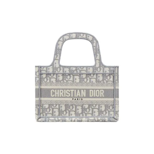 DIOR BookTote Вышивка Холст Сумка-тоут Сумка для покупок Мини Сумка Женская Серого цвета