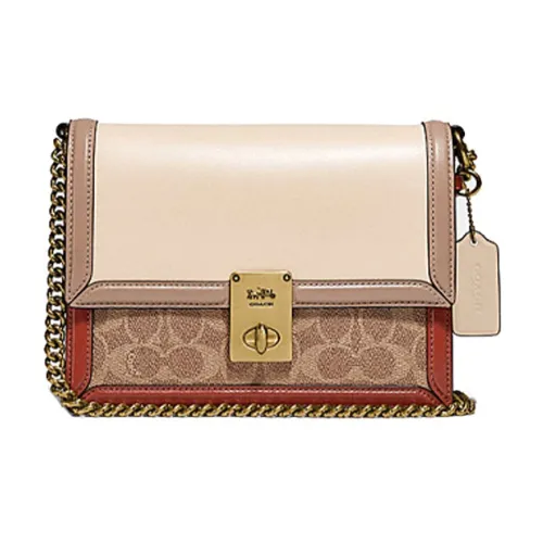 COACH Hutton Кожа Маленькая Квадратная Сумка Сумка с Цепочкой Ручная Сумка Сумка через Плечо Сумка на Плечо Женская Коричневый Белый Многоцветный