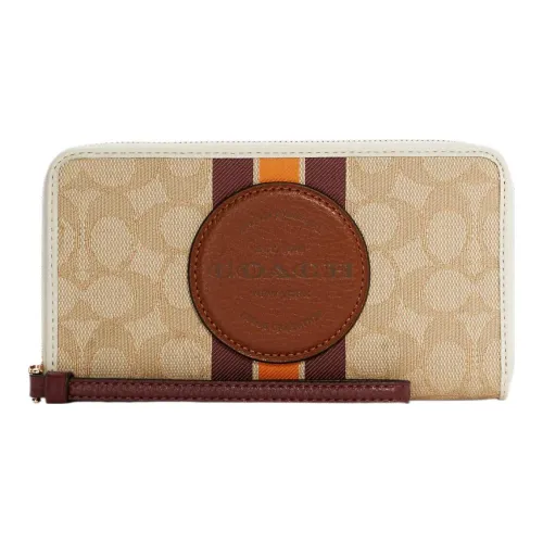 COACH Dempsey Жаккардовая ткань с кожей "Галечник" Клатч Кошелек Маленький Женский Хаки и Коричневый