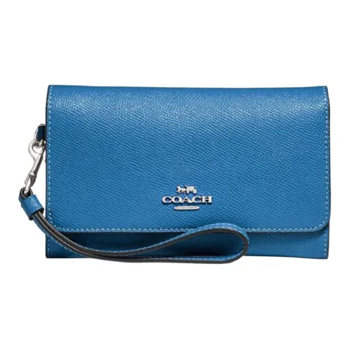 COACH Крестообразный текстура кожа клатч кошелек чехол для телефона маленький женский синий