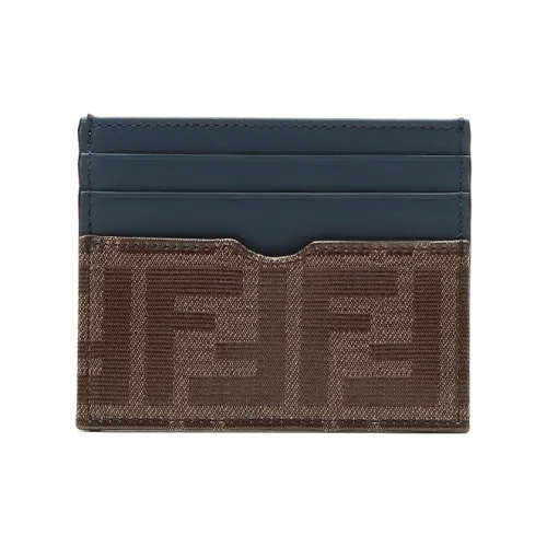 FENDI Покрытый холст с кожаными вставками держатель для карт мини мужской синий коричневый