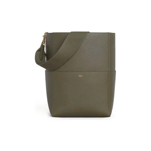 CELINE Sangle Мягкая сумка из крупнозернистой текстуры коровьей кожи ручная сумка сумка через плечо сумка на плечо женская черная оливковая