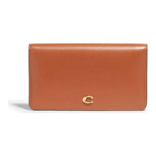 COACH Slim Wallet Телячья кожа Клатч Кошелек Женские Латунь Коричневый Красный