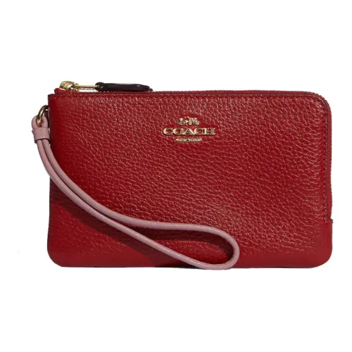COACH Wristlet Кожа Кошелек Клатч Запястье Сумка Маленький Женский Красный Белый