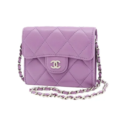 CHANEL Lambskin Wallet Women's Purple