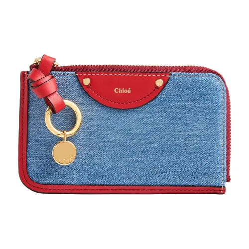Chloe Alphabet Denim Canvas Гладкая отделка Телячья кожа Кошелек Женские Синий Красный и Многоцветный