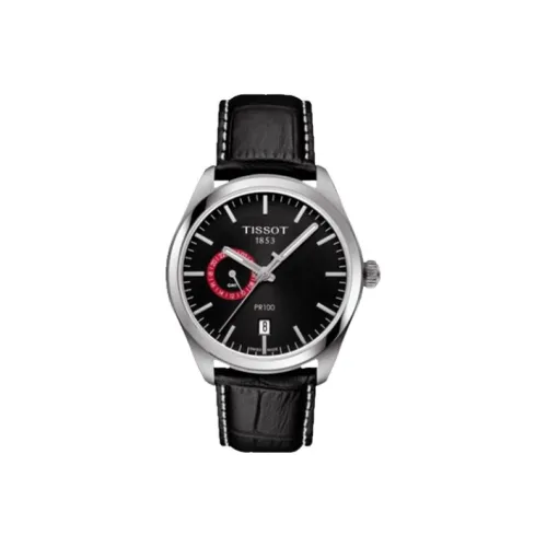 TISSOT PR100 Collection Кварцевый механизм Мужские часы Часы 39 мм Черный циферблат Корпус из нержавеющей стали Кожаный ремешок