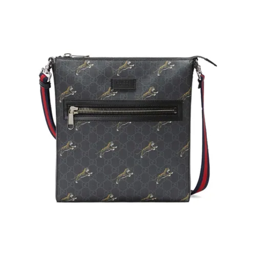 GUCCI Canvas с кожаными вставками курьерская сумка сумка через плечо мужская черная серая