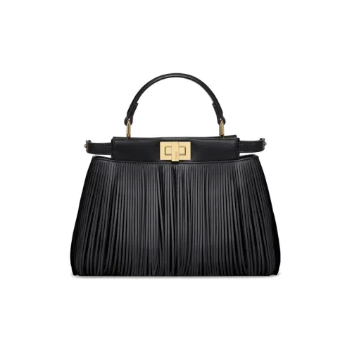FENDI Peekaboo Напп Кожа Сумка через плечо Мини Сумка Женская Черная