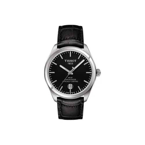 TISSOT PR100 Collection Кварцевый механизм Мужские часы Часы 39 мм Черный циферблат Корпус из нержавеющей стали Кожаный ремешок