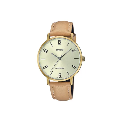 CASIO Standard Series Кварцевый механизм Кожаный ремешок Часы Женские Золотистый циферблат