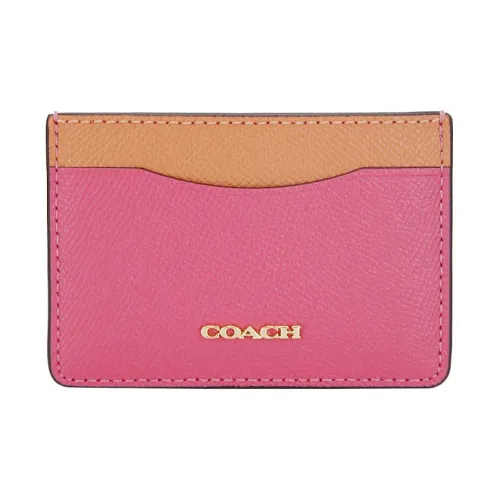 COACH Card Case Кожаный держатель для карт Держатель для карт Женский Розовый и Оранжевый