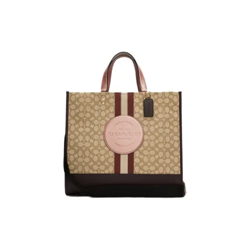 COACH Dempsey Покрытый холст с кожаными вставками Тоут Сумка Сумка для покупок Сумка через плечо Сумка Большая Женская