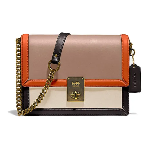 COACH Hutton Кожа Маленькая Квадратная Сумка Сумка через плечо Женская Оранжевая Коричневая Многоцветная