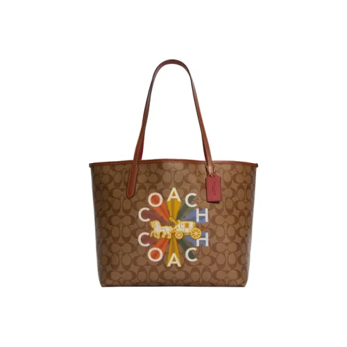 COACH City Canvas с кожаными вставками сумка-тоут сумка для покупок сумка через плечо женская хаки