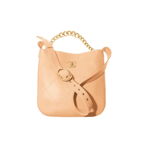CHANEL Телячья кожа Тоут Сумка Сумка для покупок Сумка-хобо Сумка Хиппи Сумка Сумка Женская Телесного Молочно-чайного цвета