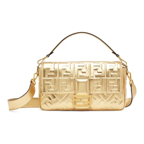 FENDI Baguette Кожа Сумка через плечо Сумка Большая Женская Золотая