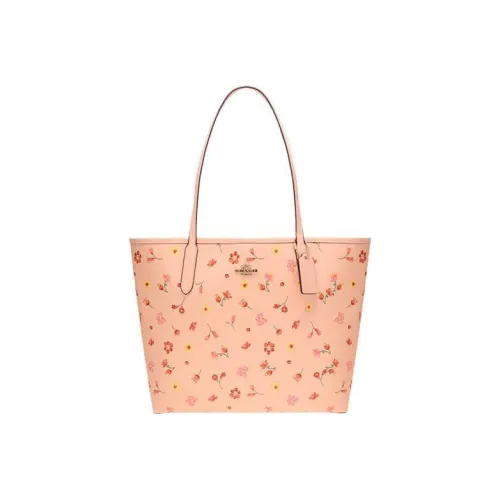 COACH Городская сумка из ПВХ и кожи сумка-тоут сумка для покупок сумка через плечо женская розовая с пэчворком цветочный принт по всей поверхности