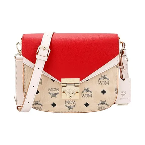 MCM Artificial Leather Portable Crossbody Bag Shoulder Bag Women's Red Beige MCM Искусственная кожа Портативная сумка через плечо плечевая сумка Женская Красная и Бежевая
